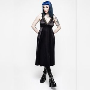 DISTURBIA Lace Trim Satin Midi Slip Dress